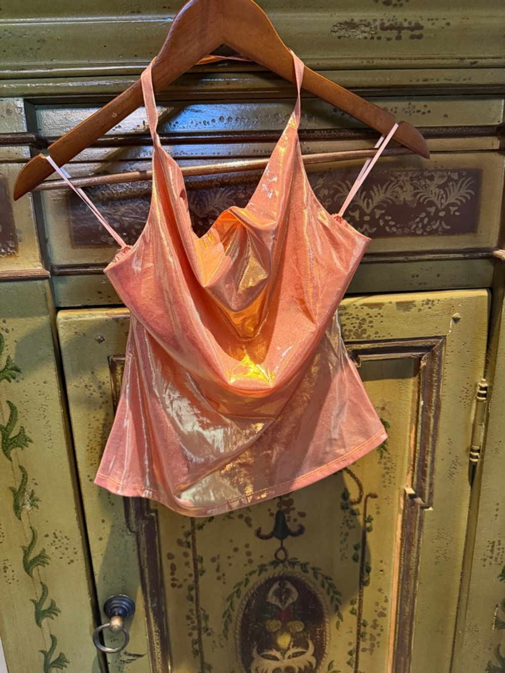Anthropologie Iridescent Peach Cowl-Neck Tank